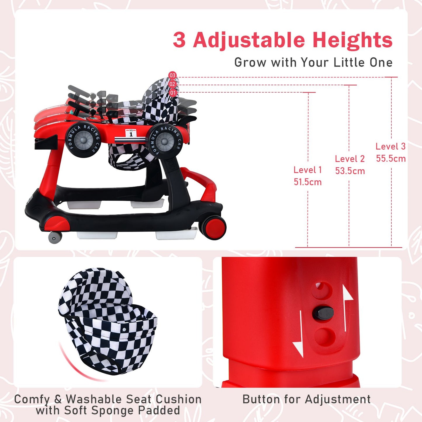 4-In-1 Baby Push Walker with Adjustable Height and Speed
