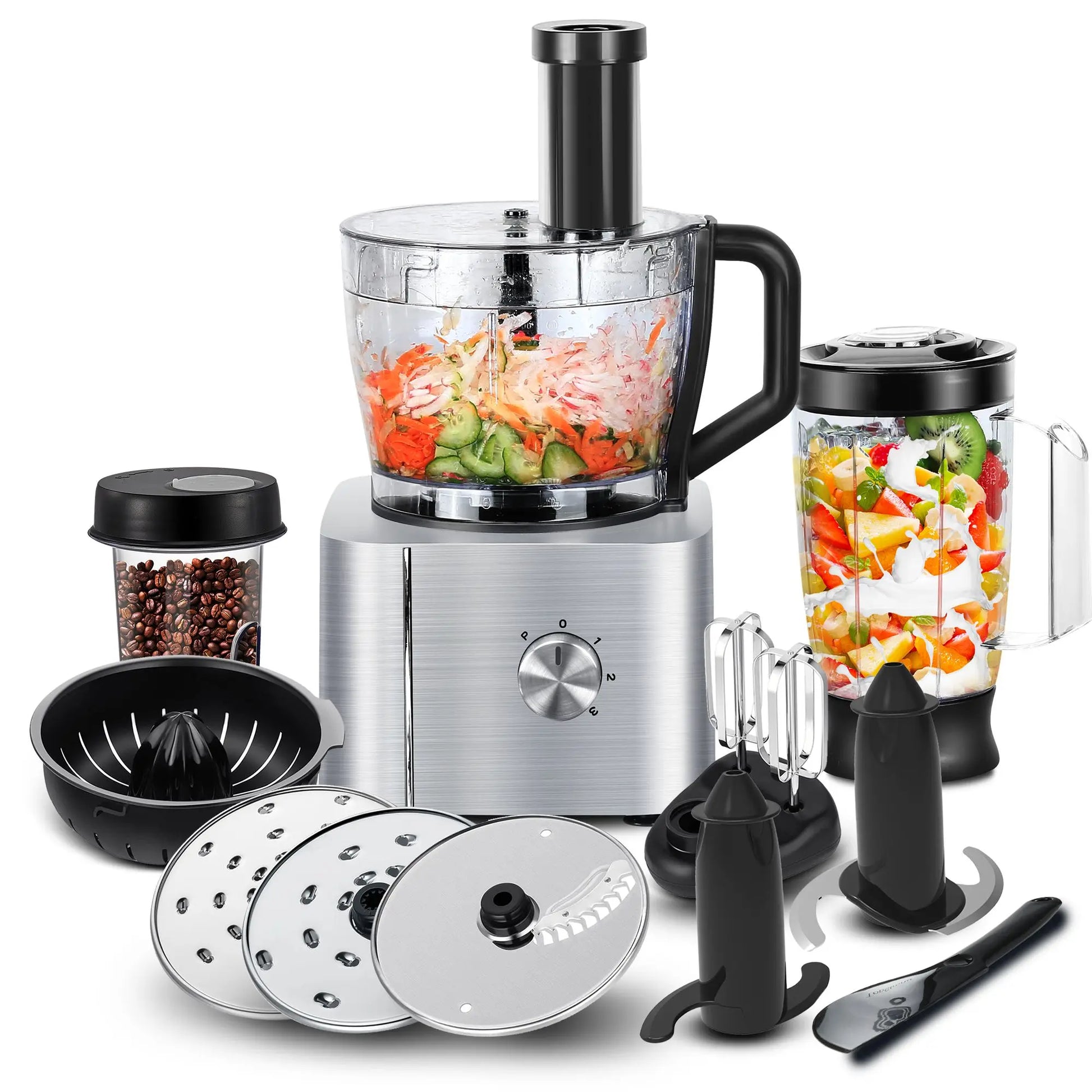 11-In-1 3.2L Bowl 1100W 3 Speeds with Chopping Blending Kneading Grinding Whisking Juicing Food Processor Blender