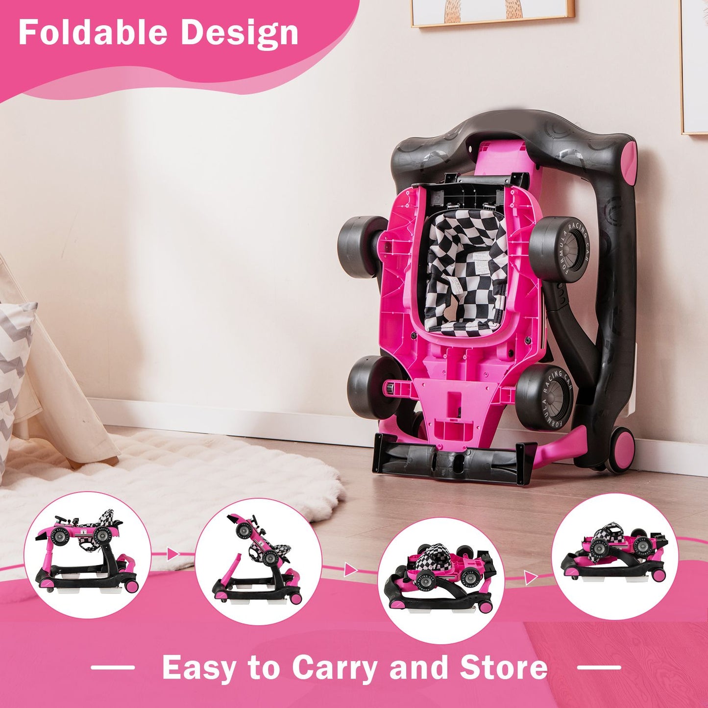 4-In-1 Baby Push Walker with Adjustable Height and Speed