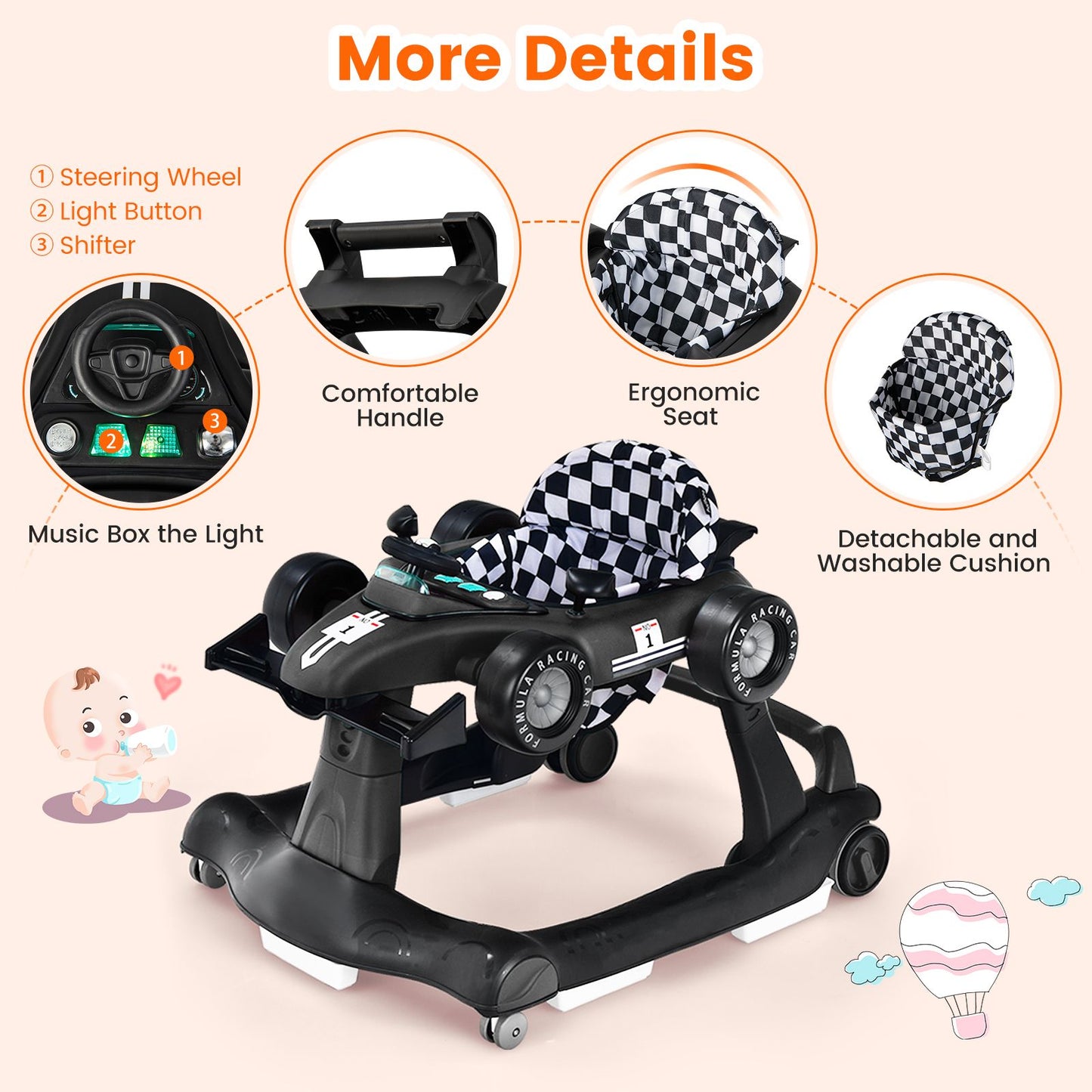 4-In-1 Baby Push Walker with Adjustable Height and Speed