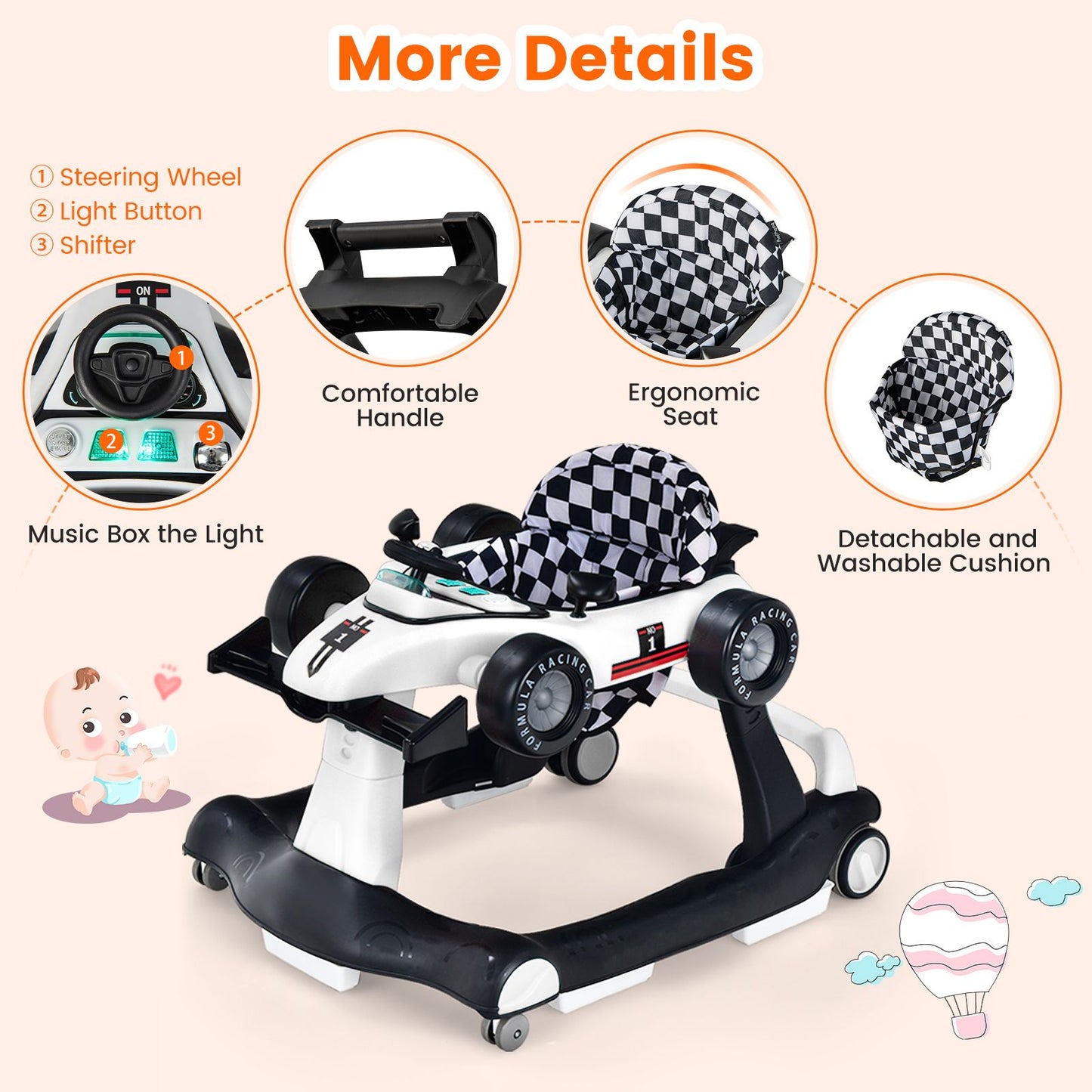 4-In-1 Baby Push Walker with Adjustable Height and Speed