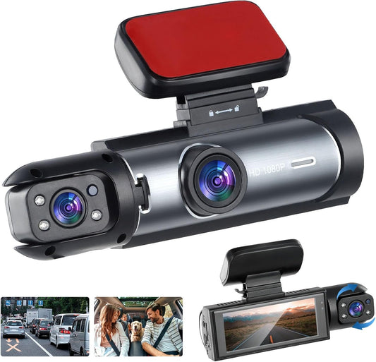 Dash Cam Front and inside Car Camera, 1080P Full HD Dash Camera for Cars, Dash Camera with 32GB Card Adjustable, Super Night Vision, 150° Wide Angle, Parking Monitor