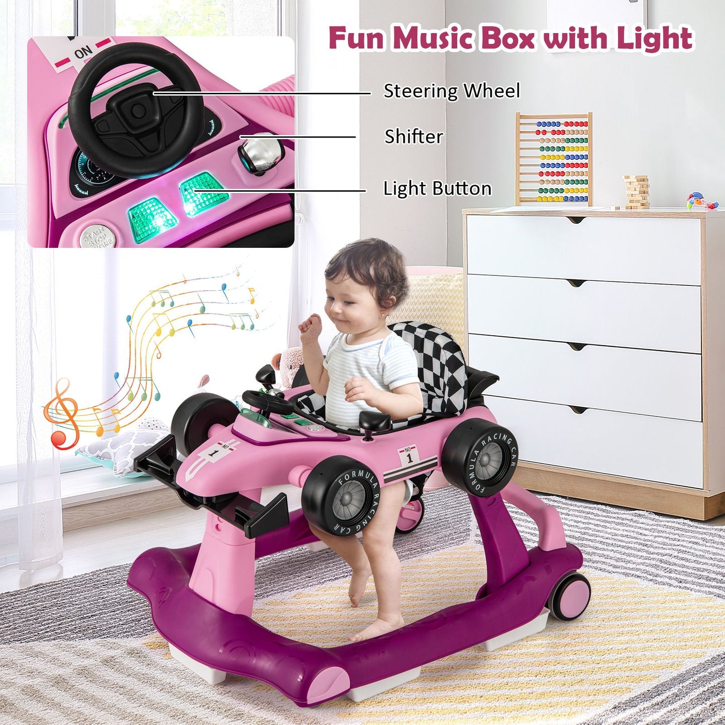 4-In-1 Baby Push Walker with Adjustable Height and Speed