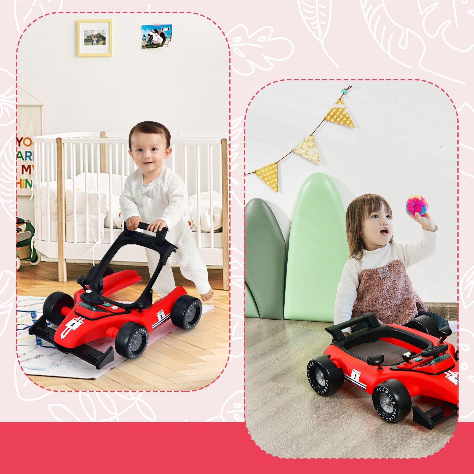 4-In-1 Baby Push Walker with Adjustable Height and Speed
