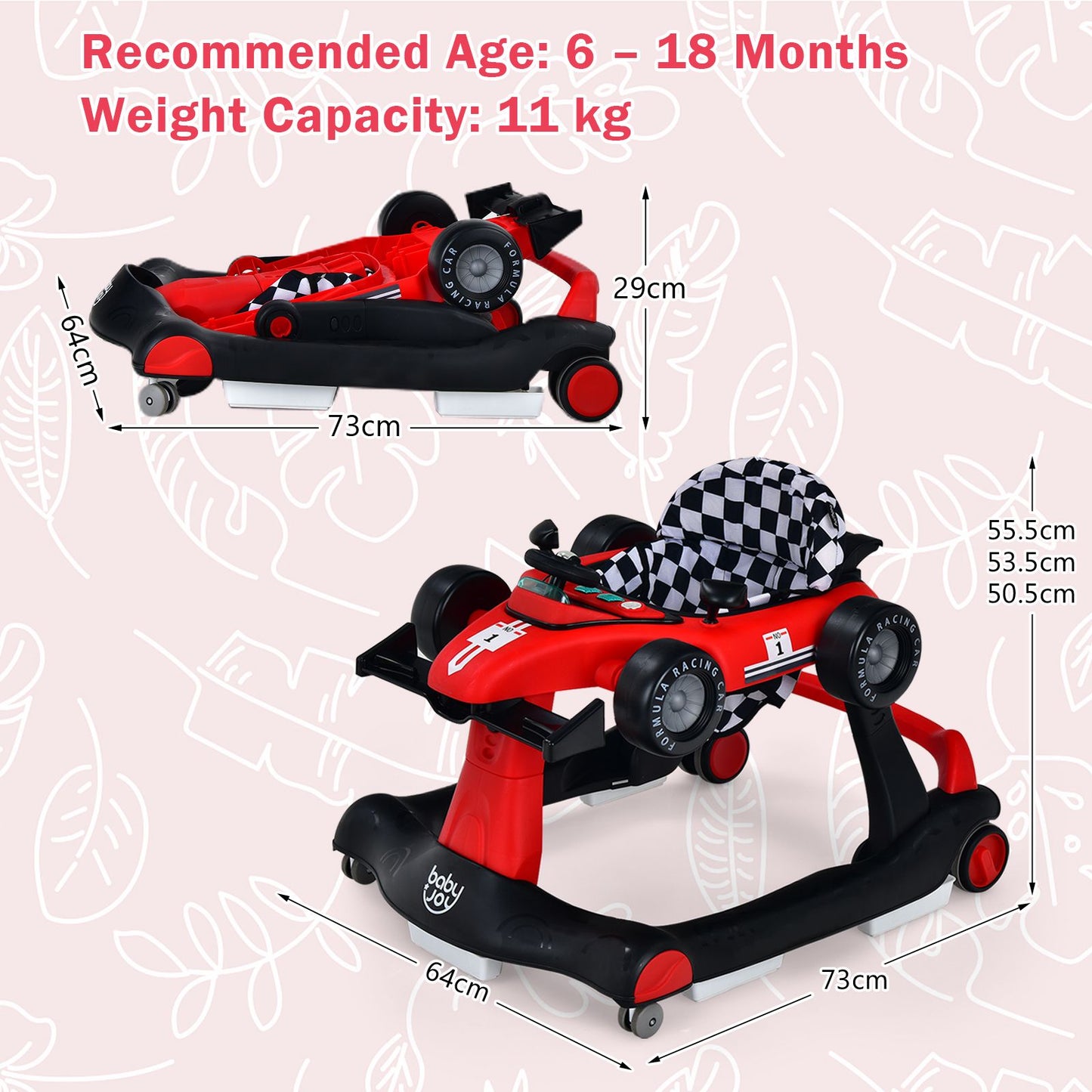 4-In-1 Baby Push Walker with Adjustable Height and Speed