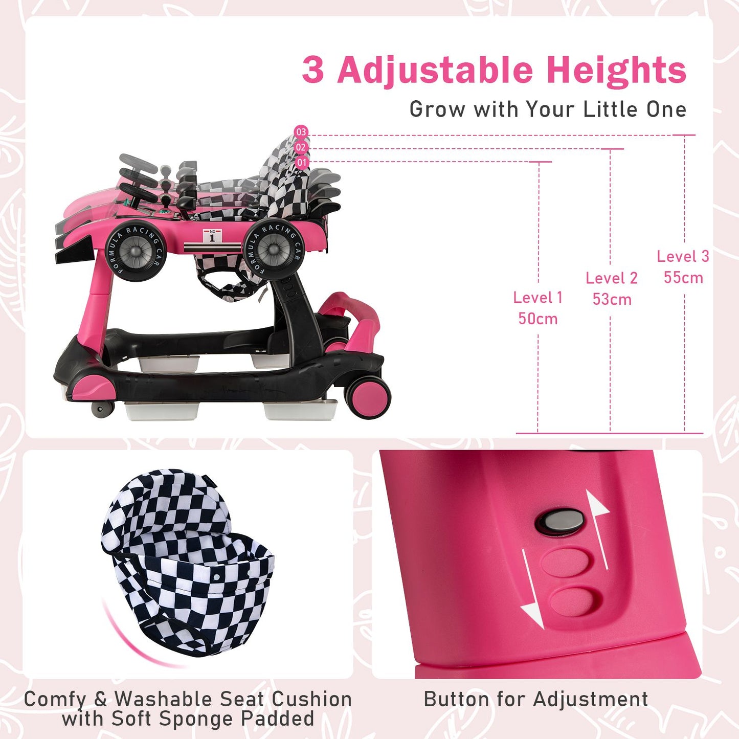 4-In-1 Baby Push Walker with Adjustable Height and Speed