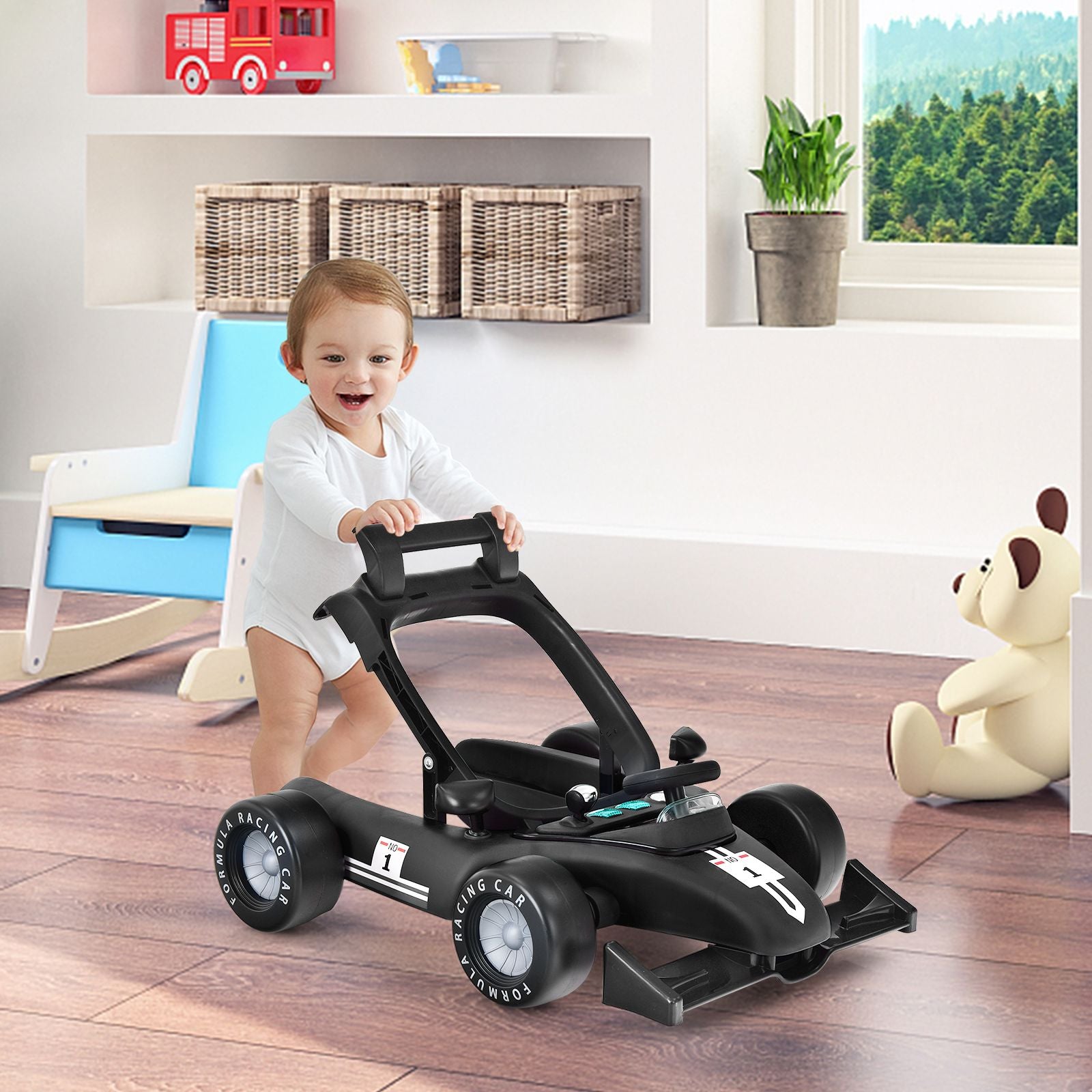4-In-1 Baby Push Walker with Adjustable Height and Speed