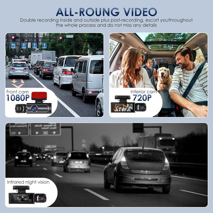 Dash Cam Front and inside Car Camera, 1080P Full HD Dash Camera for Cars, Dash Camera with 32GB Card Adjustable, Super Night Vision, 150° Wide Angle, Parking Monitor