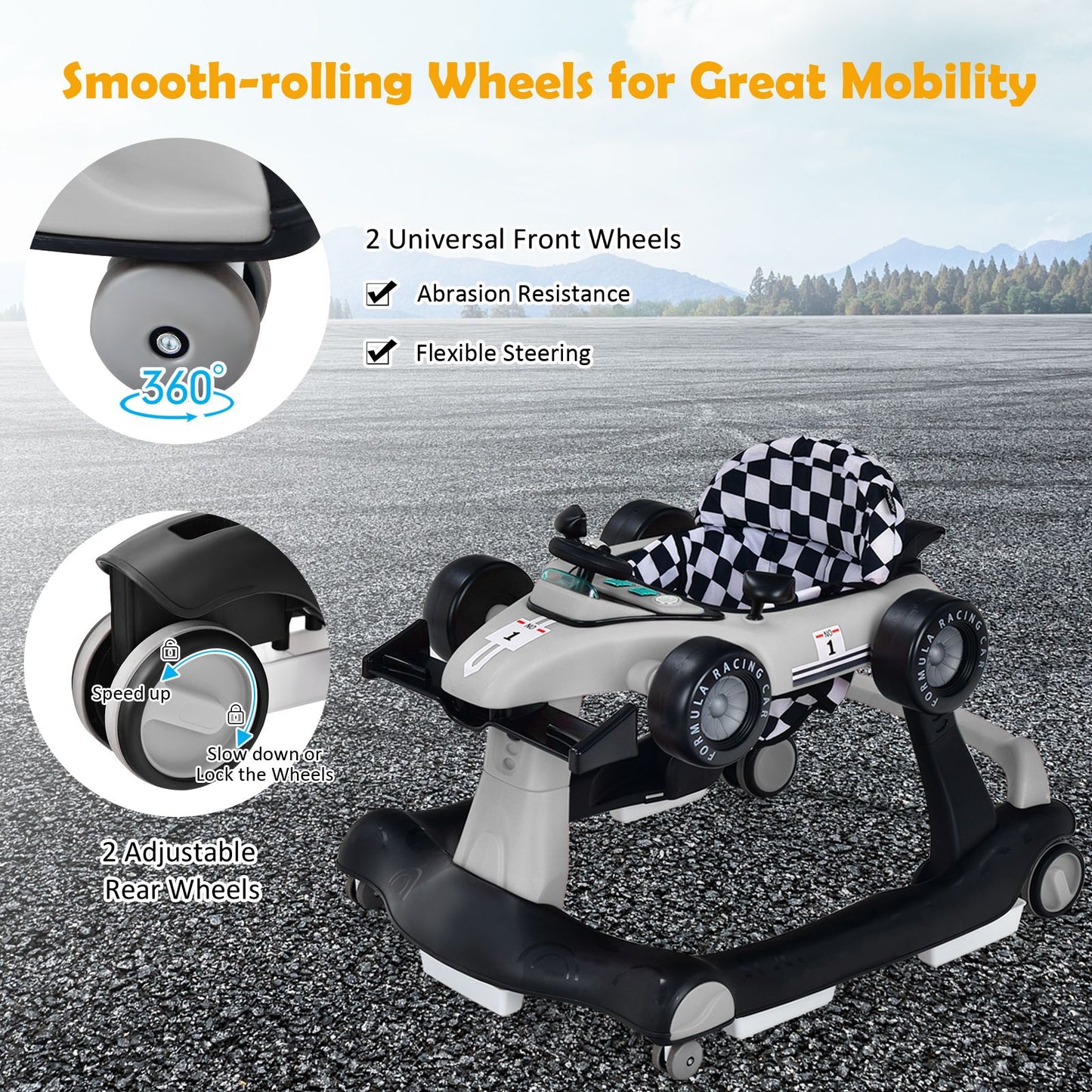 4-In-1 Baby Push Walker with Adjustable Height and Speed