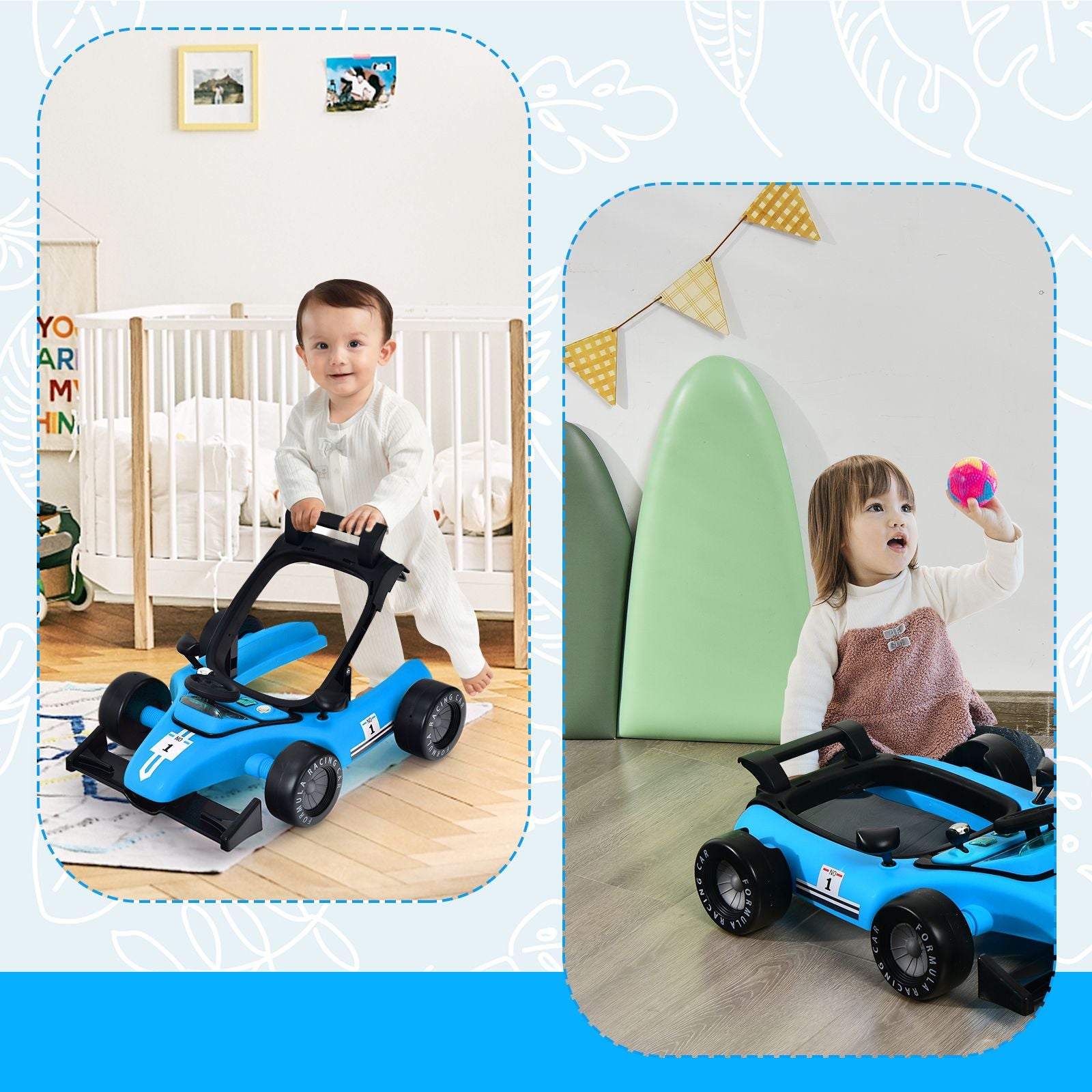4-In-1 Baby Push Walker with Adjustable Height and Speed